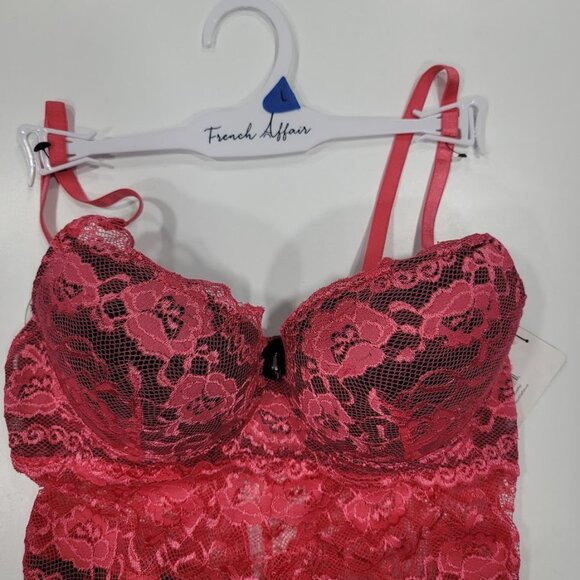 French Affair Floral Pink Lace Push-up Bodysuit Lingerie Sz Large - Picture 10 of 16